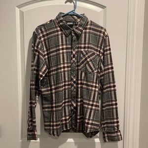 Vans Plaid Flannel Button Down Long Sleeve Shirt Black Grey White Red medium
